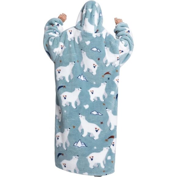 ⭐Sweat  Polar Bear Warm Giant Hoodie Thick Flannel Blanket with Sleeve - Picture 4 of 4